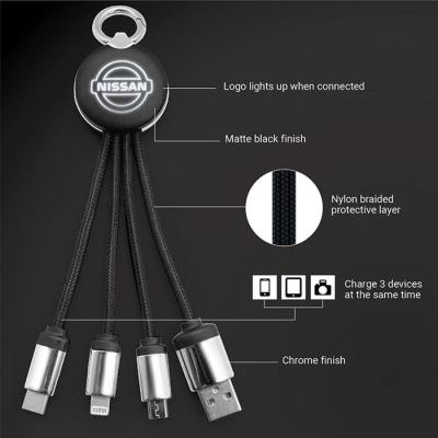 China Customs Lead Light Up Type-C 3 Logo Usb Charging Cable For Iphone Android In 1 Lighting Led Logo Cable OEM for sale