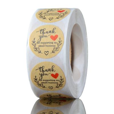 China Waterproof Custom Thank You Stickers Roll 1.5 Inch Adhesive Kraft Sticker Label For Small Business for sale