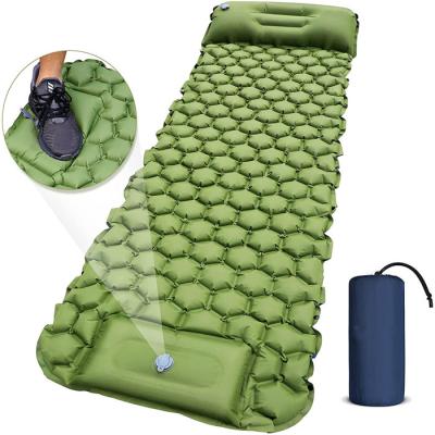 China TPU Coating For Camping Pillow Wholesale Inflatable Sleep Pad, Inflatable Foot Press Camping Mat With Pillow, Durable Comfortable Lightweight Sleep Air Mat for sale