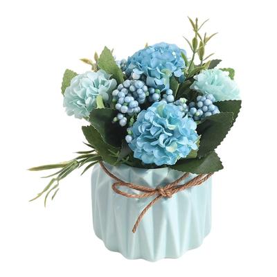 China Home Decoration Potted Simulation Hydrangea Home Decortion Plants Artificial Flower Bonsai Supply Items for sale