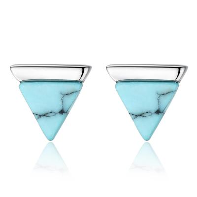 China Cute Classic Small Triangle Stud Earrings Turquoise Earrings S925 Silver Ladies Charm Environmental Friendly Cute Gomi Earrings for sale