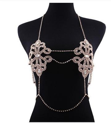 China Environmental Friendly Gold Rhinestone Bra Bikini Summer Beach Women Gomi Sex Body Chain Jewelry For Women for sale