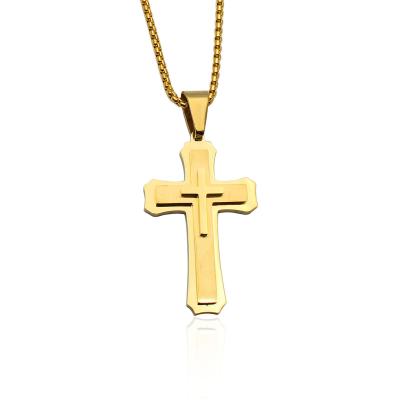 China Environmentally Friendly Large Stainless Steel Multi Layer Cross Long Chain Necklace For Men Logo Gym Christian Chain Necklace Custom Made for sale