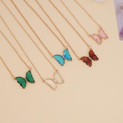 China Fashion Eco-Friendly Women's Gomi Color Luxury Necklace Butterfly Girl Minimalist Multi Glass Necklace for sale