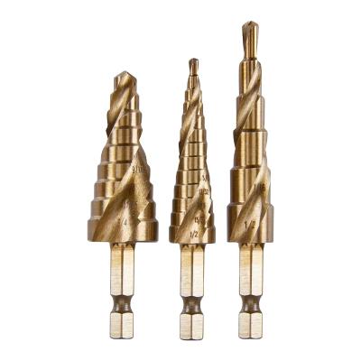 China Metal Steel Drilling Hss Material 4-12,4-20 Step Drill Bit, 4-32 Single Packing And Set Packing For Drilling Metal, Wood for sale