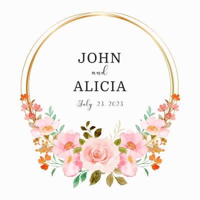 China 1~3 Inch Exquisite Floral Label Customized Add Your Names And Date Sticker Wedding Stickers Invitations Seals Candy Favors Gift Boxes Label for sale