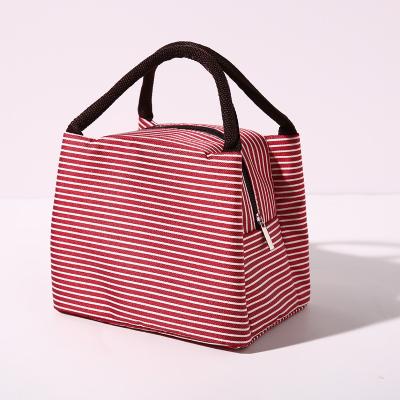 China 23*15*16 Waterproof Fashion Stylish Promotional Insulated Red Stripe Lunch Bento Bag Women Girls Picnic School Office Fitness for sale