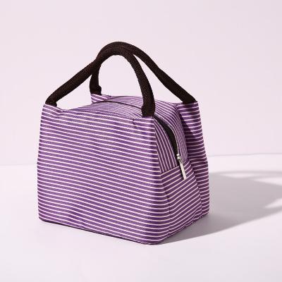 China Waterproof Water Resistant Reusable Cooler Insulated Tote Bag Lunch Box for Adults, Kids at Office, School, Picnic (purple&white stripe) for sale