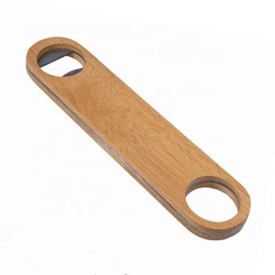 China Amazon Vendor Stainless Steel Flat Beer Gear Sustainable Eco Friendly Bottle Opener With Wooden Handle for sale