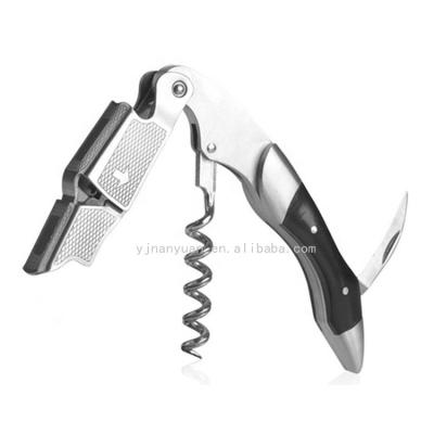 China Sustainable Supply Ebony Factory Price OEM Stainless Steel Wooden Handle Wine Corkscrew for sale