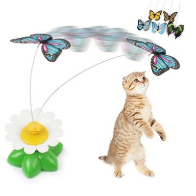 China Viable Automatic Electric Rotating Colorful Bird Butterfly Train Interactive Pet Cat Dog Kitten Training Toy for sale