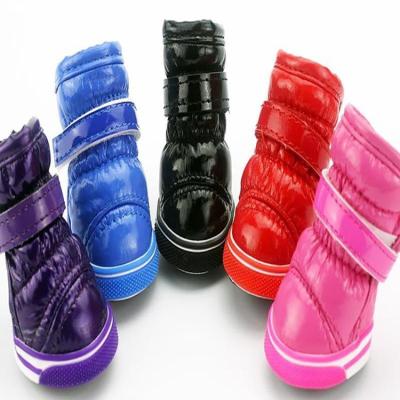 China 4 Pcs Outdoor Waterproof Winter Stocked Warm Dog Shoes Anti-Slip Puppy Snow Boots Leather Dog Shoes for sale