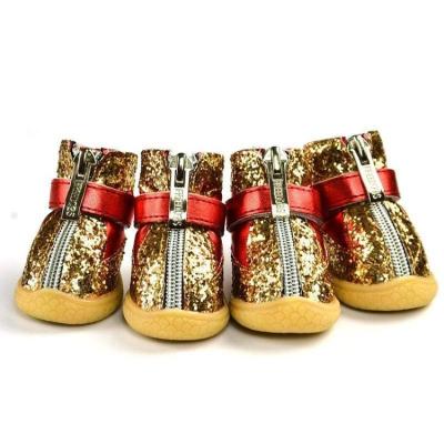 China Stocked Dog Shoes Autumn And Winter Plus Velvet Pet One Set Of Four Bright Reflective Small Dogs Increasing Warm Shoes for sale