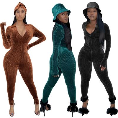 China Solid Anti-wrinkle bodycon sexy elegant drop plus size clothes outfits velvet playsuit one-piece romper jumpsuit for women for sale