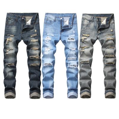 China 2021 Plus Size Skinny Boy Friend Pants Denim Blue Jeans Biker Breeches High Waist Men's Breathable Fashion Ripped Wash Distressed Men for sale