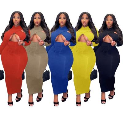 China Wholesale Anti-Static Autumn Solid Knitted Sexy Casual Long Bodycon Dresses Women Clothing Plus Size Dress for sale