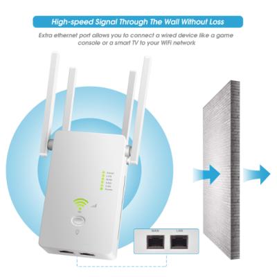 China Home Tracking 1200Mbps WiFi Repeater Wireless Signal Booster 2.4 And Dual Band 5GHz WiFi Range Extender With Antenna for sale