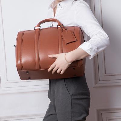 China Fashion High End Nappa Leather Duffel Bag Tan Color Travel Bag Can OEM Fit 14 Inch Laptop For Lady for sale