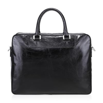 China Waterproof Fashionable Large Capacity Business Square Black Genuine Leather Soft Mens Briefcase for sale