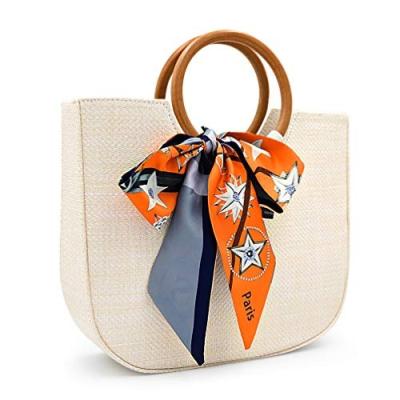 China Lady New Summer Straw Bags Beach Scarves Decorate with Acrylic Resin Handle Women Bags for sale