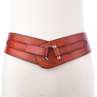 China Cowhide vintage width wider leather and elastic combine slim ladies dress waist seal belt 2021 for sale