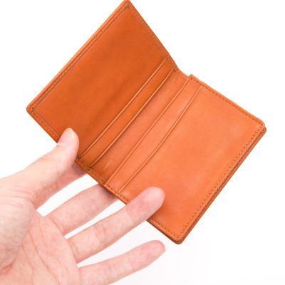 China Vintage Business Card Holder 2-Sided Oil Waxed Wallet Leather Cash Professional Credit Name Card Holder for sale