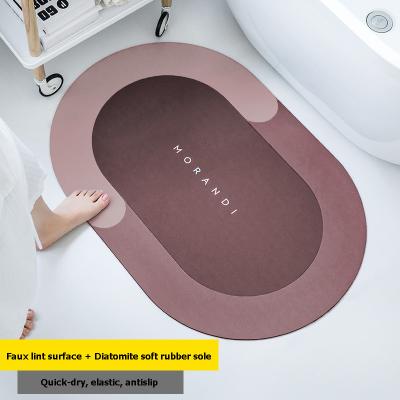 China Viable Natural Silicon Bathroom Mat Absorbent Easy Clean Bathroom Rubber Back Washable Non-Slip Cover for sale