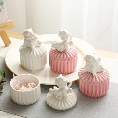 China Flower Ceramic Pink Fairy Ceramic Jewelery Boxes Packaging Candy Chocolate Sugar Box for sale