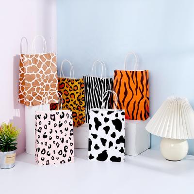 China Recyclable Jungle Safari Animal Print Treat Bags with Handles Tote Gift Bag for sale