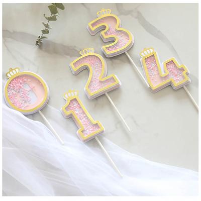 China Glitter Paper Sequins Number Crown 0-9 Decoration Paper Topper Cupcake Cake Toppers for sale