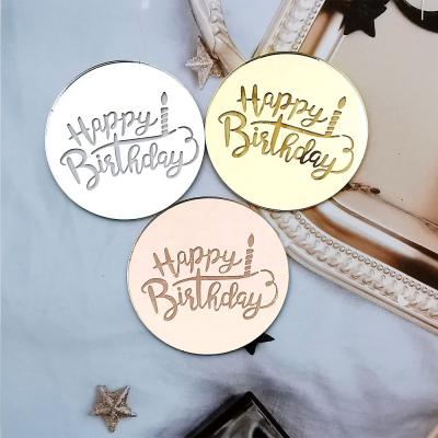 China Acrylic Cake Topper 5cm Round Acrylic Circle Mirror Happy Birthday Cup Decoration for Birthday Party Cupcake Decoration Toppers for sale