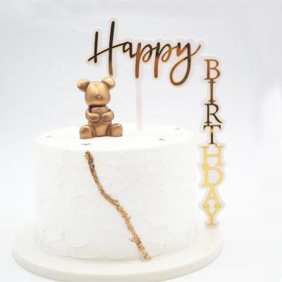 China Acrylic Right Angle Topper Acrylic Cake Decoration Gold Happy Birthday Cake Toppers Supplies for sale