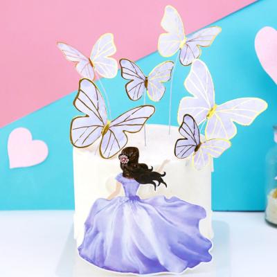 China 7 Pcs Paper/Set Paper Tan Girl Butterfly Cakes Decoration Cake Topper Set For Happy Birthday Cupcake Cake Toppers Decor for sale