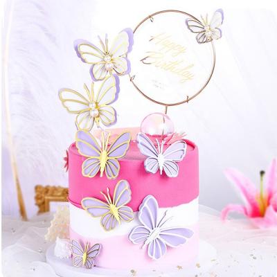 China 3 Pcs/Pack Paper Cake Topper Butterfly Pearl Cupcake Decoration Set For Wedding Birthday Party Cake Paper Toppers for sale