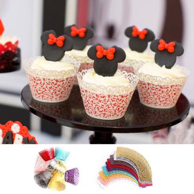 China Paper laser cut hollow cupcake paper wrapper cake wraps for wedding birthday cupcake decoration for sale