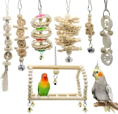 China Viable Popular Parrot Wooden Toy Set 7PCS China Small Medium Bird Bird Toy Supplier for sale