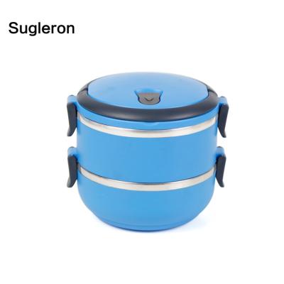 China 2 Layers Heatable Promotion Gift Portable Plastic Outside Metal Round Stainless Steel Food Bowl for sale