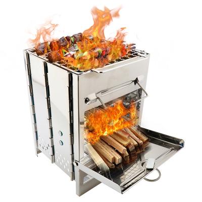 China Foldable Picnic Outdoor Stainless Steel Rising Stoves Burning Backpacking Wood Camping Stove BBQ Grills for sale