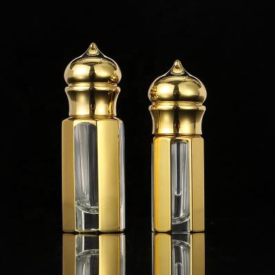 China Europe Fancy Zamac Gold Cap Gold Plating Tola Glass Perfume Oil Attar Bottles CJ- 3ML 6ML 12ML Oud for sale