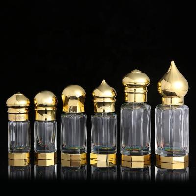 China Logo Luxury Metal UV Decorative Cap 3ml 6ml 12ml Attar Crystal Glass Perfume Bottles With CJ-personal care custom for sale