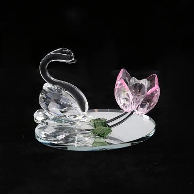 China Custom Wedding Decoration CJ-trendy Europe Birthday Souvenir Gift Newly Crystal Swan Set With Flower for sale