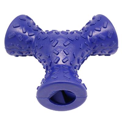 China Toy Pet Toys Three Sides High Quality Interactive Rubber Dog Food Chew Treat Stocked Dispensing Toys for sale