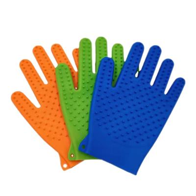 China Stored Pet Bathing Gloves Pet Grooming Grooming Silicone Brush Deshedding Pet Grooming Five Finger Hair Remover Shower Clean Glove for sale