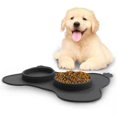 China Hot Selling New Design Amazon Silicone Double Dog Portable Custom Collapsible Food Bowl for sale