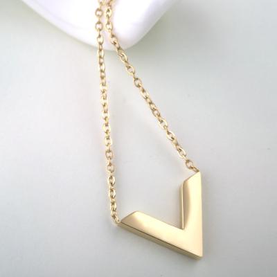 China Fashion Pendant Stainless Steel Jewelry Necklace， V sharp necklace with gold color for sale