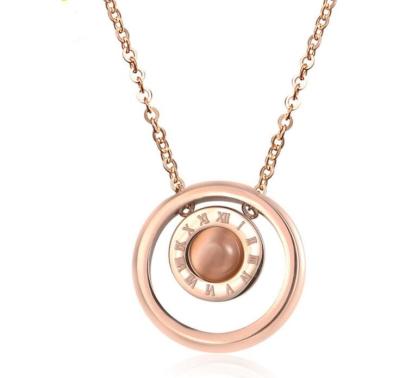 China Roman numerals Pendant Necklace Stainless Steel Jewelry Necklace Rose Gold Chain and Pendant Necklace for sale