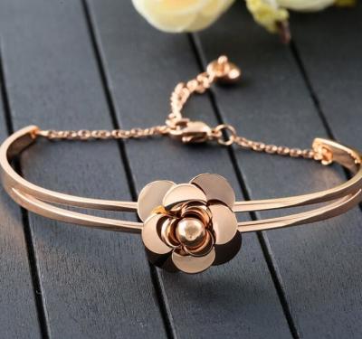 China Camellia Bracelet 18K Plating Stainless Steel Brangle Adjustable Size Bracelet for sale