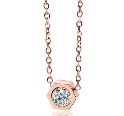 China Stainless Steel Jewelry Fashion Pendant Necklace Rose Gold Diamond Necklace for sale