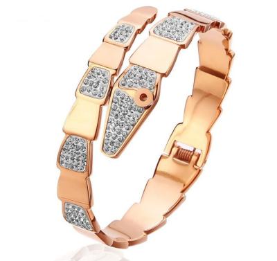 China Trendy Fashion Snake Rose Gold Bangle for Girl Gemstone and Crystal Bangle Cuff Metal Bangle for sale