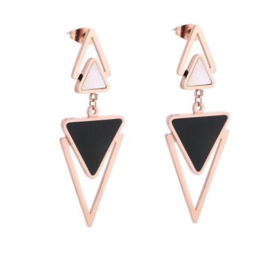 China Wholesale Fashion Jewelry Stainless Steel Rose Gold Earrings For Women Black Drop Pendant for sale